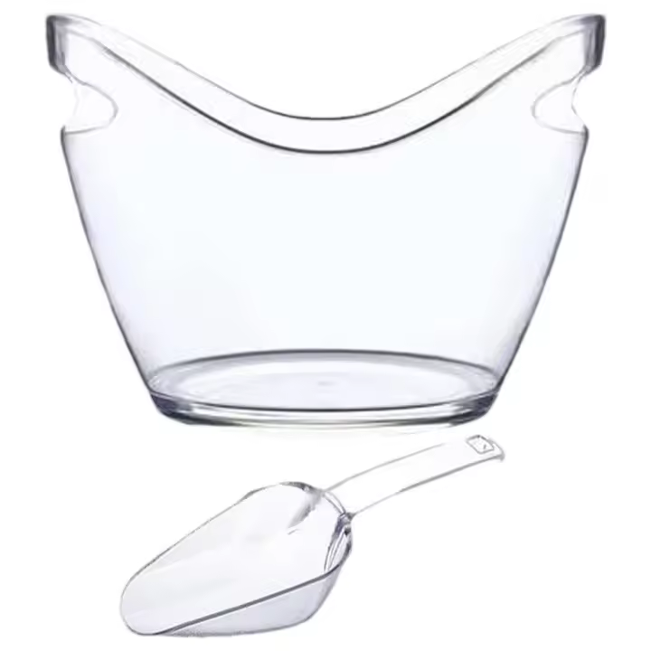 Cubeta De Hielo Transparente Con 2 Cucharas Y Mango Gran Cubeta De Refrescos Para Vino Y Champán Suministros Para Bar Para Reuniones Familiares - 1