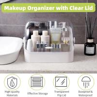 Organizador de maquillaje, tocador transparente, caja de almacenamiento de cosméticos para el cuido de la cubierta con tapa abatible transparente para tocador y baño, a prueba de Polvo E - details 1