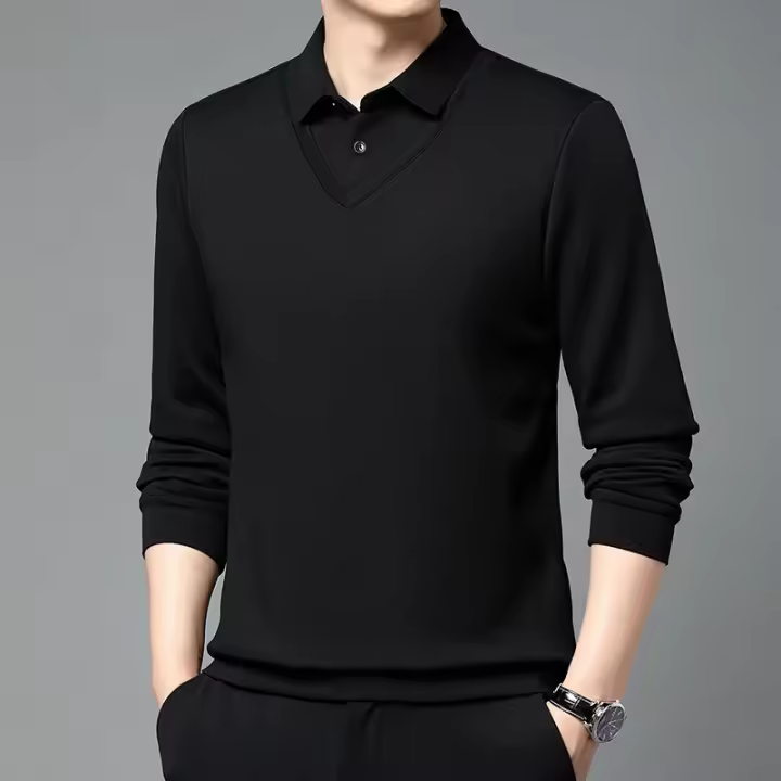 Camisa Polo Casual Para Hombres De Color Sólido Con Bloqueado Cómodo Para Todas Las Estaciones Versátil Top Antigüedad Doble - 1