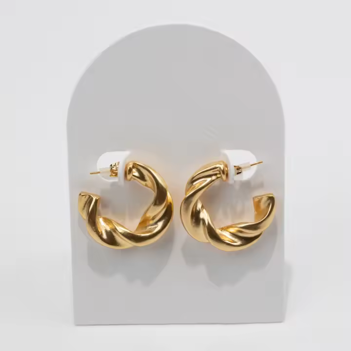 Pendientes Aro Torcido Dorado Pendientes Aro Torcido Dorado Fine Jewelry Pendiente de Botón Pendientes Hoop Earrings Pendiente de Clip - 1