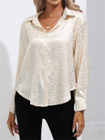 Camisa De Satén Para Mujer Con Cuello Band-collar Y Botones Manga Larga Leopardo Elegante Blusa Casual De Edad Media - details 14