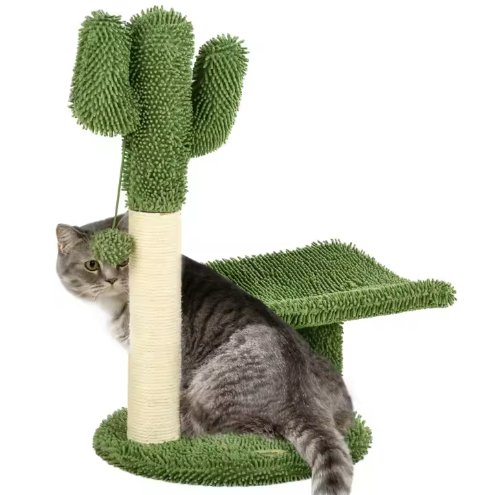 PawHut Árbol Rascador de Cactus para Gatos de 55,5 cm Torre para Gatos de Interior con Postes de Sisal Cama y Bola de Juguete 35x31x55,5 cm Verde - 1