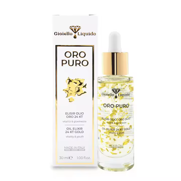 Liquid Jewel Línea "Pure Gold" - Aceite de Oro Elixir 24 Kt-Antimanchitas Rostro - 7 Aceites Esenciales-Vitamin E - Hidrata El Cabello-Para Rostro y Cabello - Tratamiento Antimanchás, Piel Luminosa, de Pieles tipo - 1