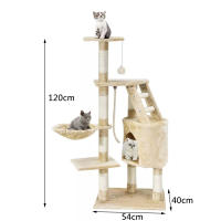COTTECOTA- Árbol para Gato Torre de Escalada 120cm Gris Azulado y Beige Estable Rascador con Nidos, Hamaca, Plataformas, Juguete para Gatos, Poste De Rascar De Sisal Natural 0157 - details 5