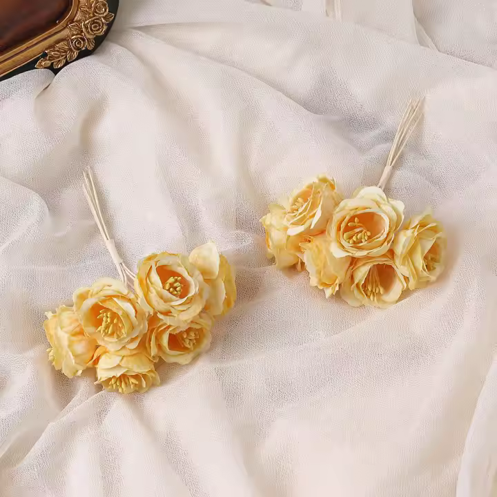 6PCS Rosas Artificiales De Seda Pequeñas Para Boda Decoración De Vaso Accesorio Para Novia Decoración De Hogar Y Dormitorio - 1