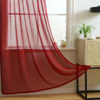 Cortina Sutil Roja Vibrante Para Decoración De Hogar Oficina Sala De Estar Y Dormitorio Con Bolso De Percha Moderna Translúcida - details 1
