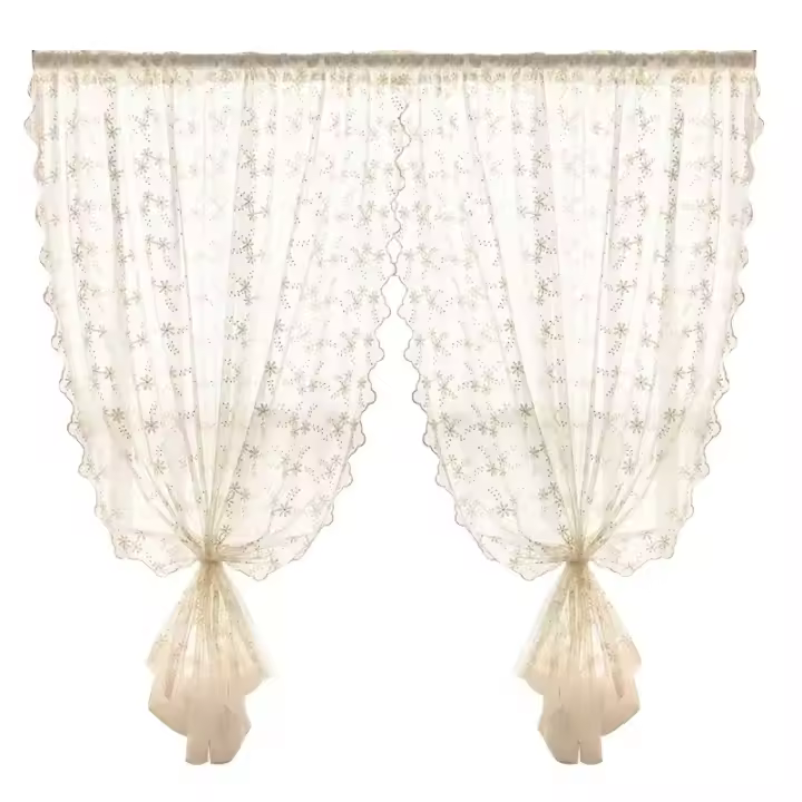 2Pcs Cortinas De Encaje Transparentes Para Sala De Estar Y Dormitorio Cortinas Cortas Para Cocina Beige Decoración De Hogar - 1
