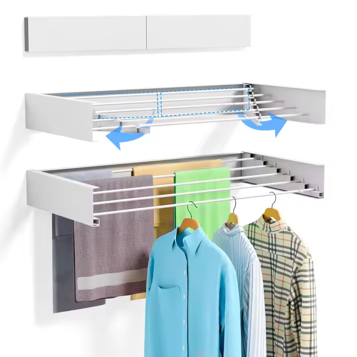 JUPPLIES Tendedero Pared Plegable Retractil - Tendederos Plegables de Pared para Interior o Exterior - Ahorra de Espacio con Diseño Compacto de 30 kg de Capacidad - 1