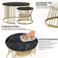 Set de 2 Mesas de Centro Nido, 70/45 cm, Tablero Negro Efecto Mármol, Estructura Metálica Dorada, Mesas Auxiliares Redondas para Salón - details 3