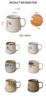 Taza De Café Cerámica Japonesa Retro De 350ml Con Tapa Y Cuchara Taza De Leche Para Desayuno Resistentes Al Calor Para El Hogar Vaso De Té Regalo - details 0