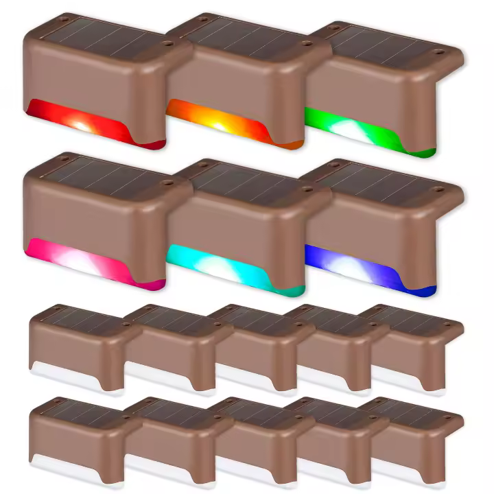 Paquete de 16 Luces Solares impermeables para Escaleras, Cercas, patios y entradas de vehículos (marrón, cambia de color) - 1