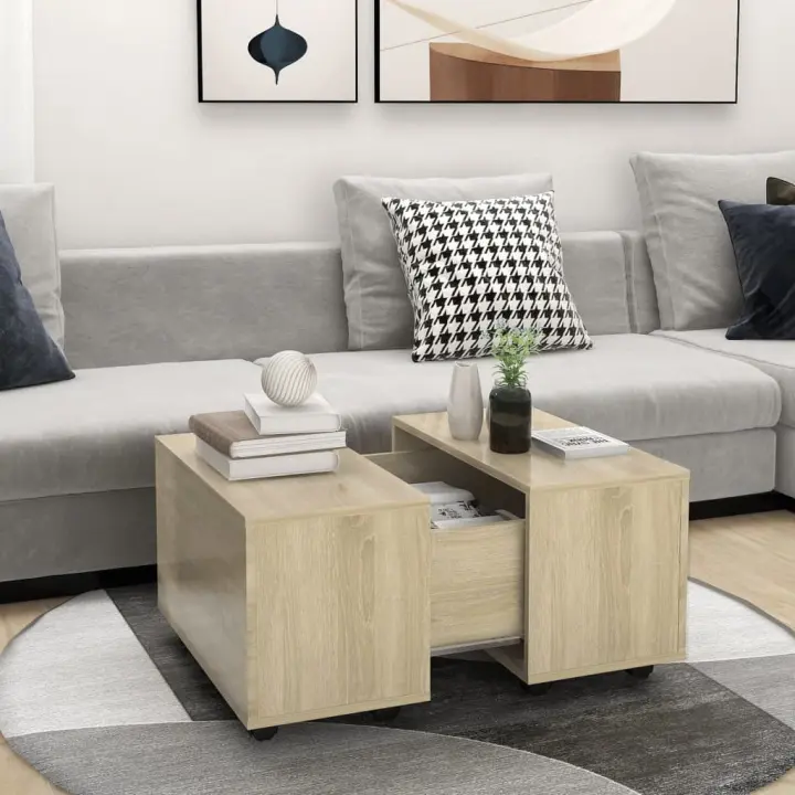vidaXL Mesa de centro madera contrachapada roble Sonoma 60x60x38 cm - 1