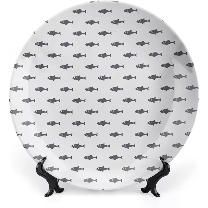 Plato decorativo de 20 cm, plato de porcelana con motivos oceánicos, adorno con estampado de conchas marinas y peces para cenas elegantes, eventos exclusivos, cenas, bodas, catering navideño. - 1