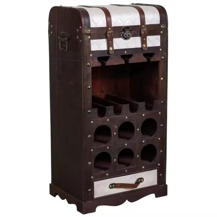 WANDERLUST DECO Baul Botellero de Madera Estilo Rústico para 3 Botellas Marron - 1