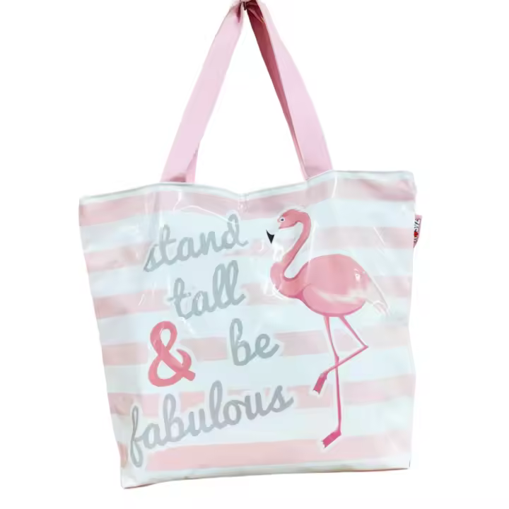 BOLSA PLASTICO PLAYA TOTE CON DIBUJO FLAMENCO 38x49cm - 1