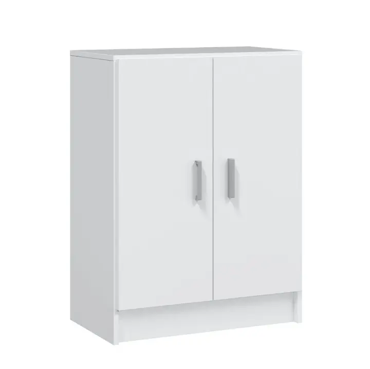 Meimon Armario bajo MULTIUSOS 80x59x37 cm, blanco, 2 puertas con 1 estante regulable, bisagras y soportes metálicos, tiradores ABS gris aluminio, tacos ABS antirruido, carga máx. 30 kg, embalaje 850x410x123 mm - 1