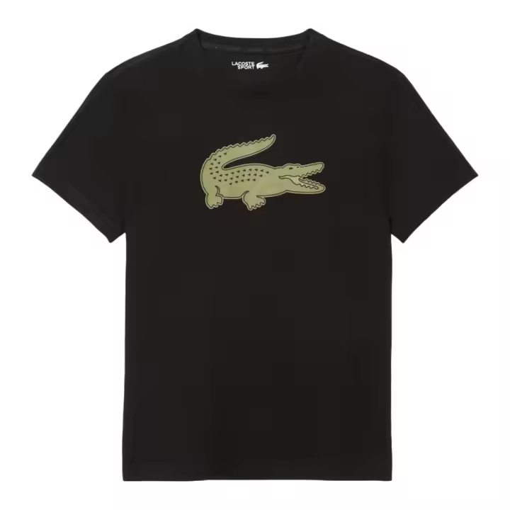 Camiseta Negra Lacoste Sport con Cocodrilo Verde en 3D - 1