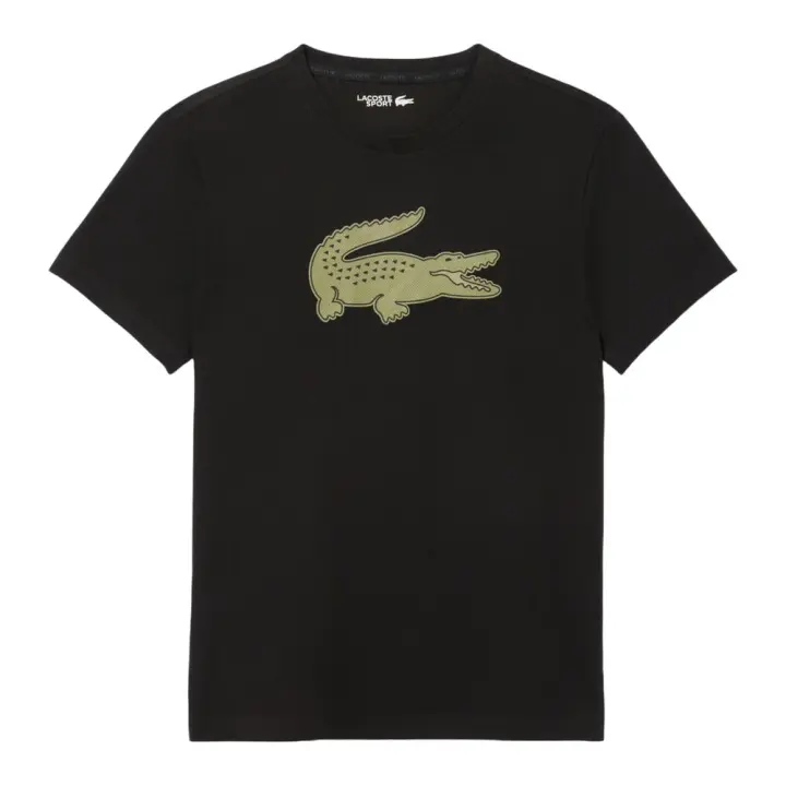 Camiseta Negra Lacoste Sport con Cocodrilo Verde en 3D - 1