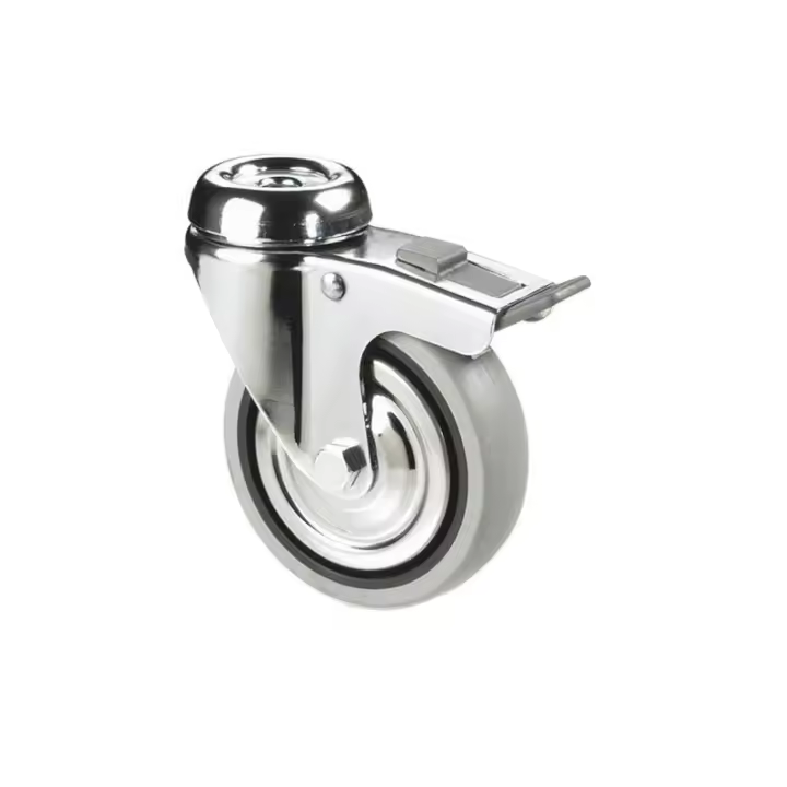 Rueda de goma gris con freno de plástico para tornillo pasante de 40 mm hasta 65 mm para pesos desde 32 kg hasta 40 kg COFAN - 1