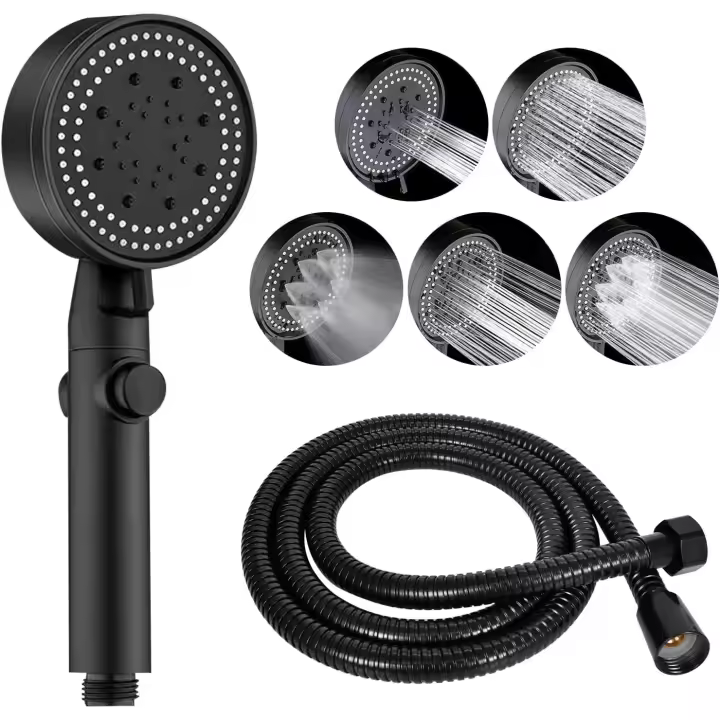 Alcachofa Ducha Alta presión, Alcachofa de Ducha Ahorro de Agua, Ducha de Mano 5 Modos de Spray de Agua, Ajuste Universal Cabezal de Ducha de Alta presión Alcachofa with 1,5 M Manguera (Negro) - 1