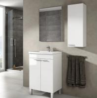 Meimon KONCEPT Mueble de baño blanco brillo con espejo incluido, 2 puertas, tiradores ABS, patas aluminio, sin lavabo, 50x40x80 cm, tablero melaminizado TIPO E1, bisagras metálicas, incluye herrajes de fijación, compatible con lavabo - details 0