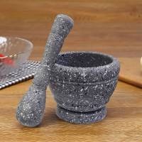 MAXHOME-Juego de mortero de resina clásico,Mortero Quttin Negro (11 x 9 cm), guacamole, hierbas, molinillo de especias, cuenco, molinillo de alimentos, barra de mezcla, utensilios de cocina (textura de granito) - details 5