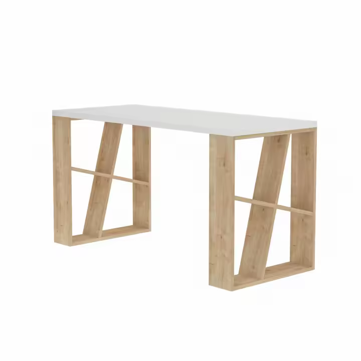 Escritorio,100% Tablero de aglomerado rechapado en melamina, Color Blanco Roble WELLHOME - 1