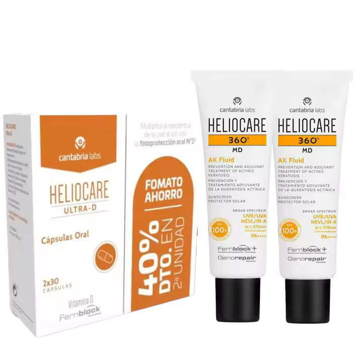 Heliocare 360° Spf 100+ Md Ak Fluid 50 ml Duplo + Regalo Heliocare Ultra D 30 Cápsulas Duplo - 1