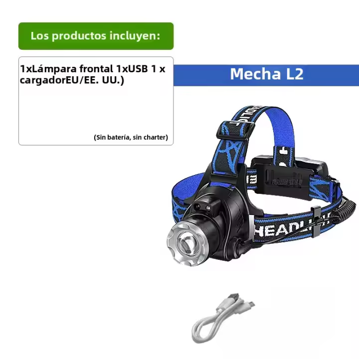 Linterna Frontal LED De Alta Potencia Recargable USB Con Telescópico Fuerte Luz Longitudinal Impermeable Para Camping Pesca Al Aire Libre - 1