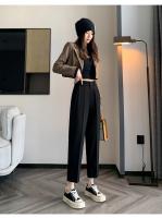 Pantalones De Trabajo Mujer Estilo Casual Cintura Alta Botones Talla Grande Color Caqui Largo Hasta El Tobillo Trasero Ancho - details 29