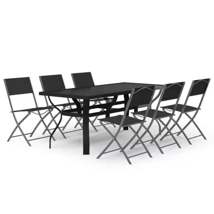 vidaXL Juego de comedor de jardín 7 piezas con cojines gris y negro - 1