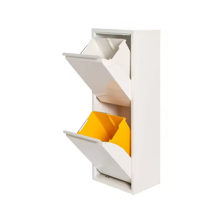Wellhome WELL HOME MOBILIARIO & DECORACIÓN Cubo de Basura y Reciclaje Metálico de 2 Compartimentos + 4 Etiquetas Magnéticas, 2x17l (34L) Blanco Mate - 1