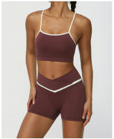 Shorts De Yoga Para Mujer Con Color Contraste Cintura Cruzada Entrenamiento Deporte Bottom V-Shape Shorts De Fitness - details 9