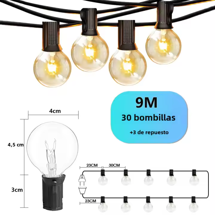 Guirnalda de luces para exteriores, iluminación colgante conectable de 220V, 50 pies, para Patio trasero, porche, balcón, decoración de fiesta, E12, G40 - 1