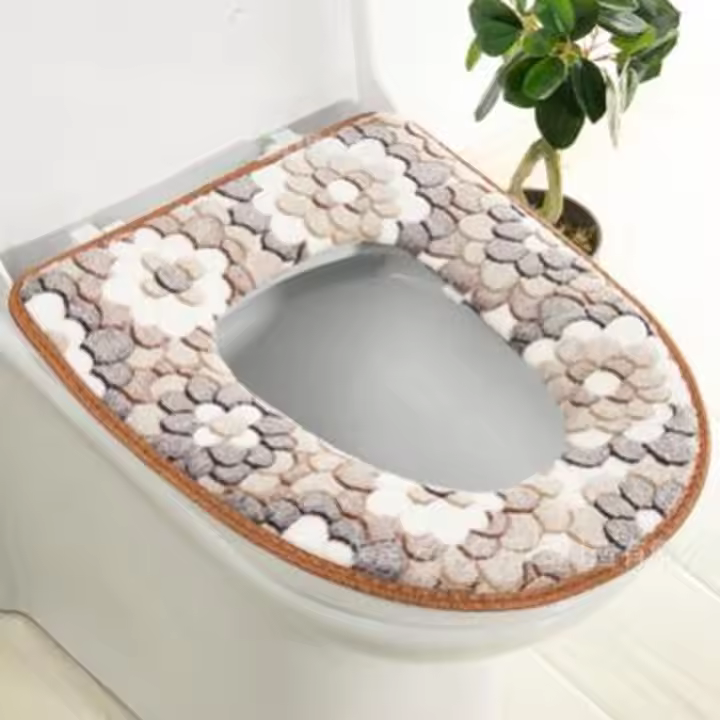 Cubierta De Inodoro Floral Calefactor Tapa Suave Con Cierre De Cremallera Lavable Para Baño Eco-amigable Set Individual - 1