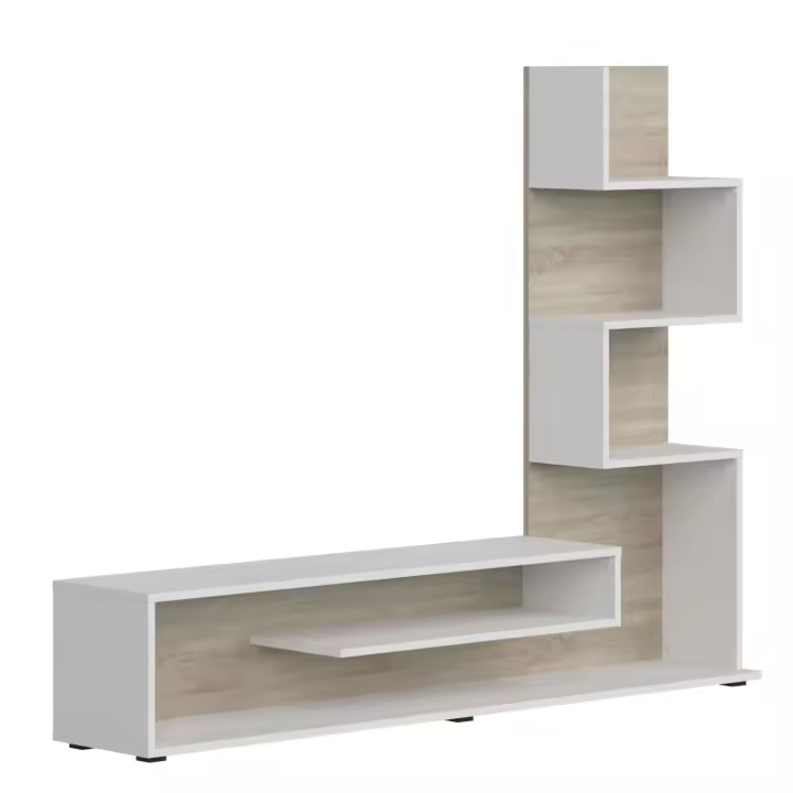 Módulo de TV para Salón Comedor Snake en Color Roble Artisan/Negro o Roble Sonoma/Nymphaea Alba con 4 Estantes 160x130x29 cm - 1