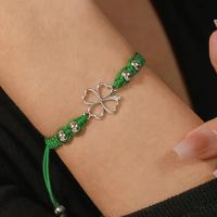 1pc Boho Tribal Style Handmade Knotted Bracelet with Lucky Clover Charm, Adjustable Green Rope, for St. Patrick'S Day Festival Gift, All-Season Friendship and Good Luck Wishes - details 1
