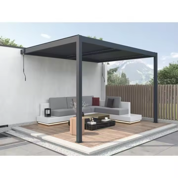 Vente-unique - Pérgola adosada bioclimática de aluminio con láminas orientables 11,85 m² - MANDELLO - 1