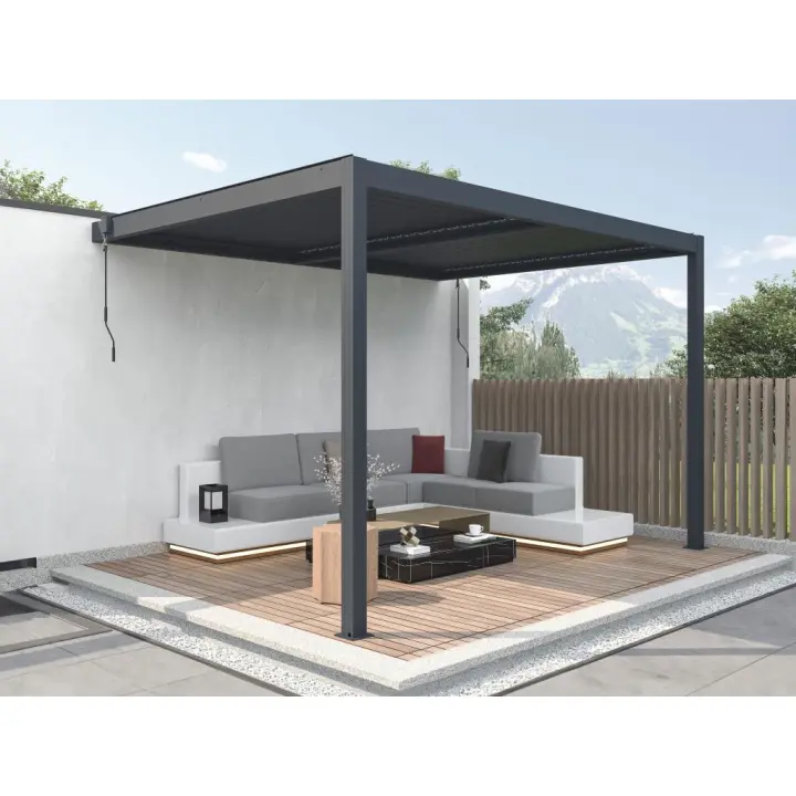 Vente-unique - Pérgola adosada bioclimática de aluminio con láminas orientables 11,85 m² - MANDELLO - 1