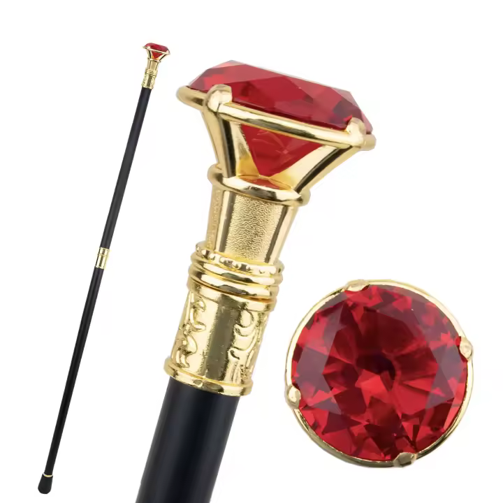 Bastón De Moda Rojo Diamante Dorado 93cm Punta De Goma Elegante Cosplay Para Caballeros Accesorio Decorativo Para Caminar - 1