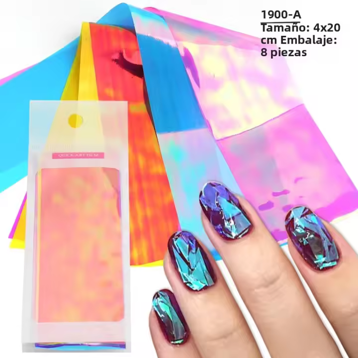 8pcs Película De Uñas Aurora Holográfica Con Diamantes Ice Cube Papel Transferencia Cellofán Decoración Para Manicura Cubierta Total - 1