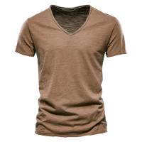 Camiseta De Algodón 100% Para Hombre Con Cuello En V Y Manga Corta Diseño De Moda Ajustada Top Masculino Transpirable Ligera Y De Secado Rápido - details 12