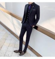 Traje De Tres Piezas Para Hombre Ajustado Con Chaleco Y Pantalones De Alta Calidad Tela De Arte Doble Hebilla Para Boda - details 9