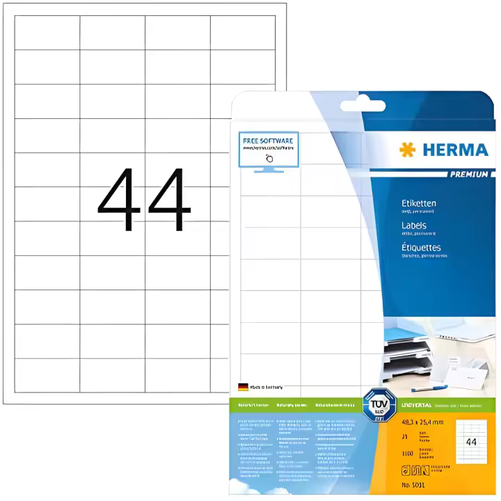 Herma 5051_ A4, 48,3 x 25,4 mm - Pack de 1100 etiquetas, A4, 48.3 x 25.4 mm, color blanco - 1