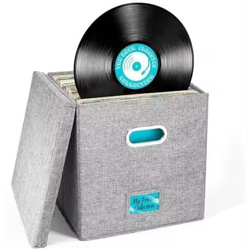 13*13 Caja De Almacenamiento De Discos De Vinilo Con Tapa: Cajas De Almacenamiento LP Apilables Con Capacidad Para 50 Álbumes De 12 Pulgadas | Almacenamiento En Caja De Álbum De Fotos - 1