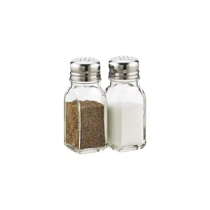 Set de saleros y pimenteros tradicionales - 8.5x4.5x10cm - Set de 2 recipientes clásicos de sal y pimienta - transparentes, cocina, hogar - 1