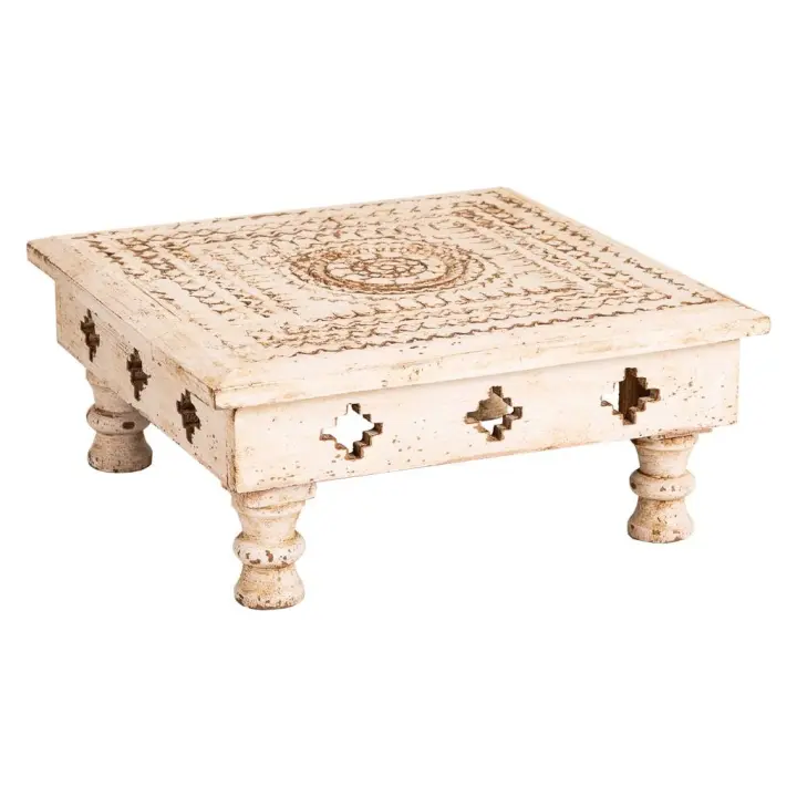 WANDERLUST DECO Mesa centro de madera tallada marrón 33x33x14h cm de estilo Artesanal - 1