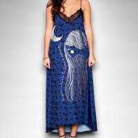 Vestido Night Anabel Lee - Lencero Fluido con Mariposas y Glitter Plateado - details 3