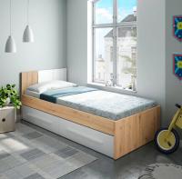 Meimon NOA Cama individual de 190x90 cm con cabezal, 2 cajones inferiores con ruedas ocultas, tiradores ABS en blanco, soportes metálicos para somier (no incluido), estructura en melamina E1, acabado en Roble Nodi y Blanco Artik - details 0