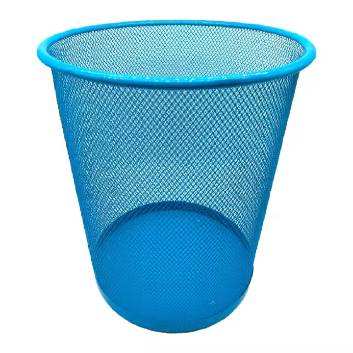 Tradineur - Papelera de rejilla - Fabricado en Metal - Ideal para Oficinas, Habitaciones y Aulas - Ø 26 x 25 cm - Color Azul - 1